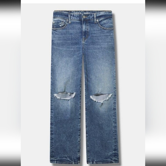 Torrid Jeans Womens Blue Perfect Wide Leg Mid Rise Like New Distressed 2… - Picture 5 of 15